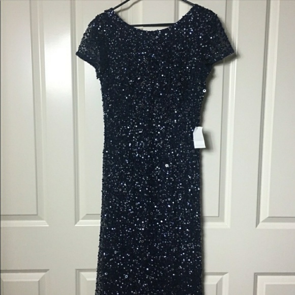 COPY - Adrianna Papell navy blue sequined gown - Picture 3 of 3
